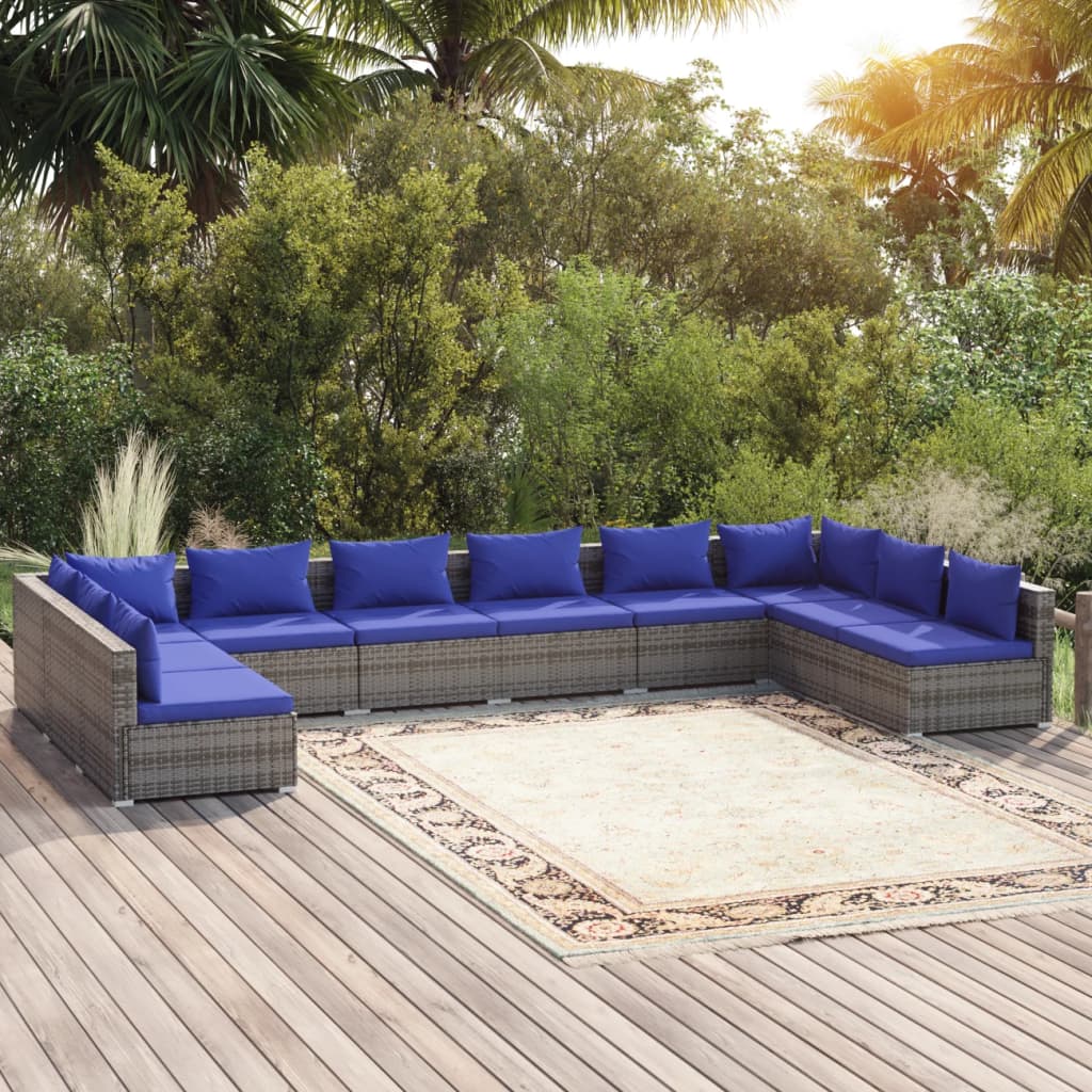 10 Piece Garden Lounge Set with Cushions Poly Rattan Grey