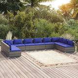10 Piece Garden Lounge Set with Cushions Poly Rattan Grey