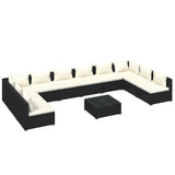 11 Piece Garden Lounge Set with Cushions Poly Rattan Black - Front View