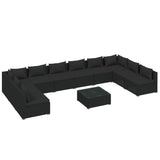 11 Piece Garden Lounge Set with Cushions Poly Rattan Black - Front View
