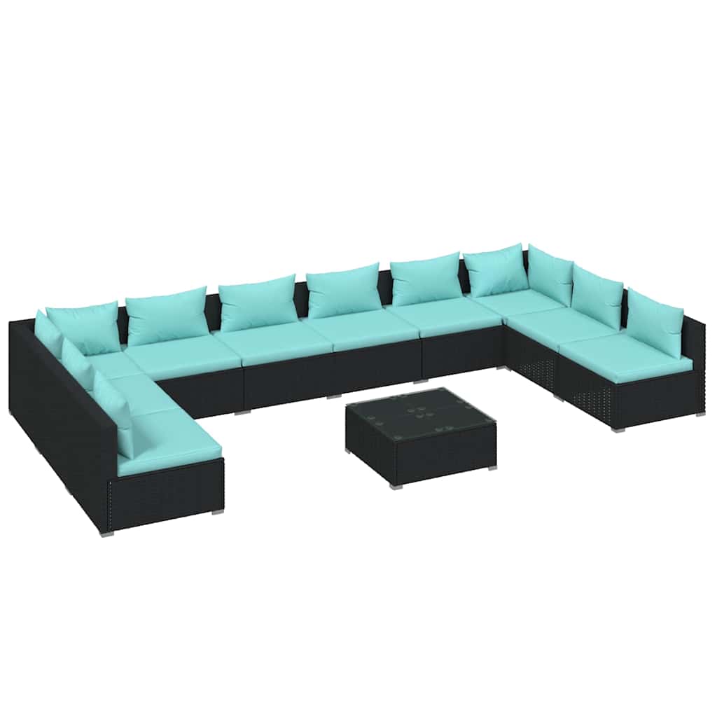11 Piece Garden Lounge Set with Cushions Poly Rattan Black