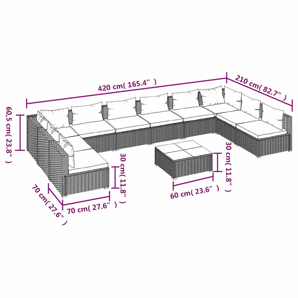 11 Piece Garden Lounge Set with Cushions Poly Rattan Black