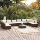 11 Piece Garden Lounge Set with Cushions Poly Rattan Brown