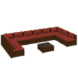 11 Piece Garden Lounge Set with Cushions Poly Rattan Brown