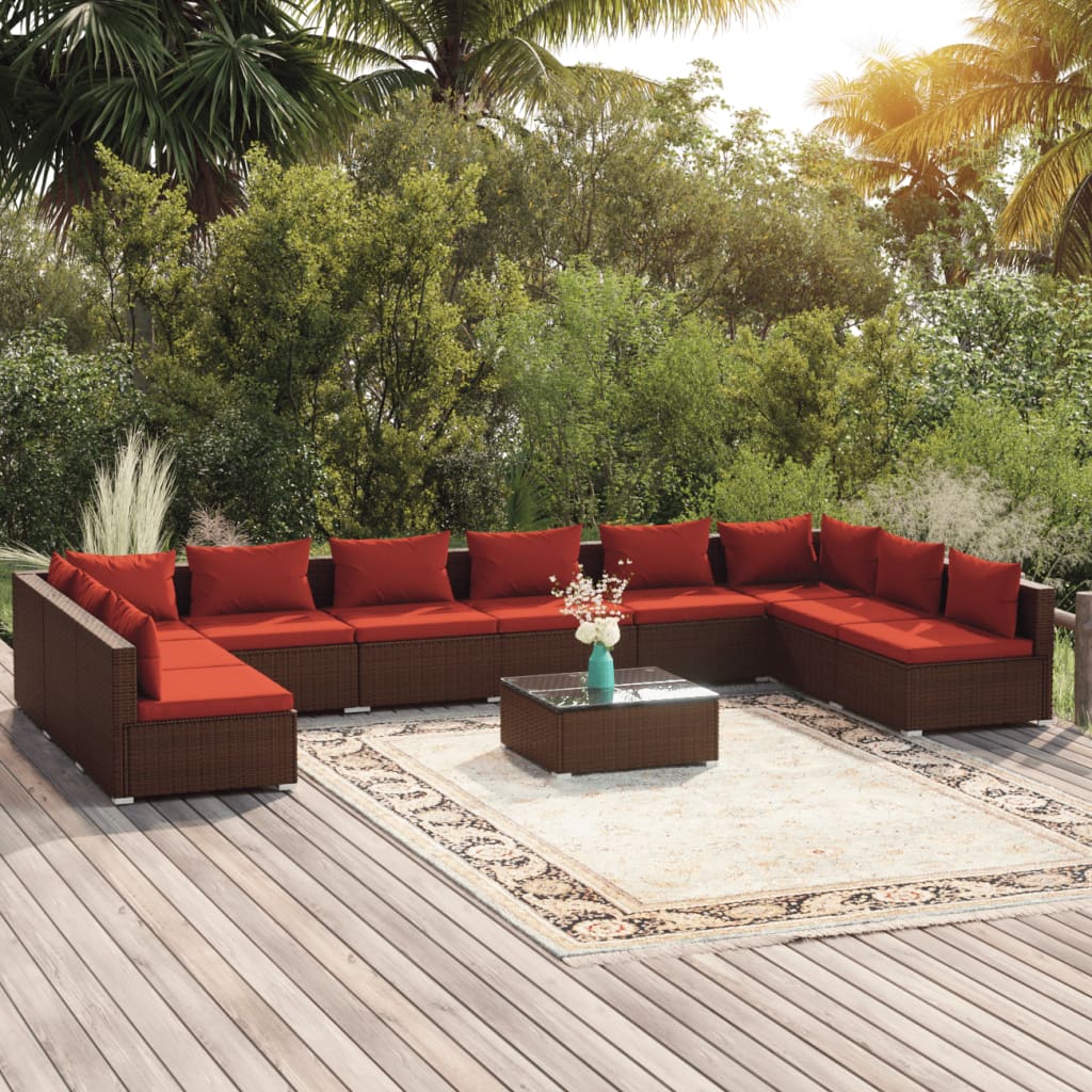 11 Piece Garden Lounge Set with Cushions Poly Rattan Brown