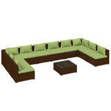 11 Piece Garden Lounge Set with Cushions Poly Rattan Brown - Front View