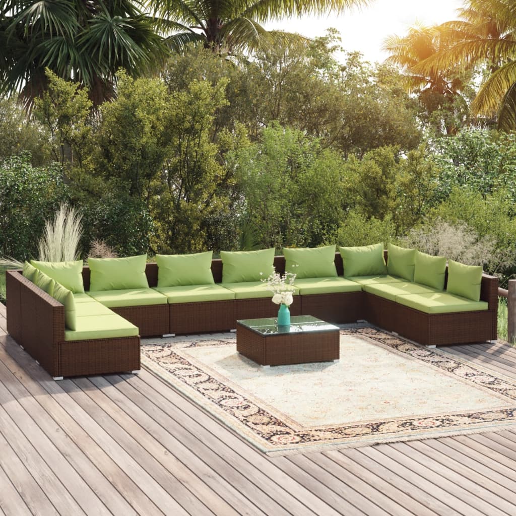 11 Piece Garden Lounge Set with Cushions Poly Rattan Brown