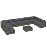 11 Piece Garden Lounge Set with Cushions Poly Rattan Grey - Front View