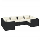 6 Piece Garden Lounge Set with Cushions Poly Rattan Black - Front View