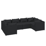 6 Piece Garden Lounge Set with Cushions Poly Rattan Black - Front View