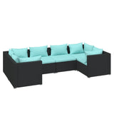 6 Piece Garden Lounge Set with Cushions Poly Rattan Black - Front View