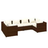 6 Piece Garden Lounge Set with Cushions Poly Rattan Brown - Front View
