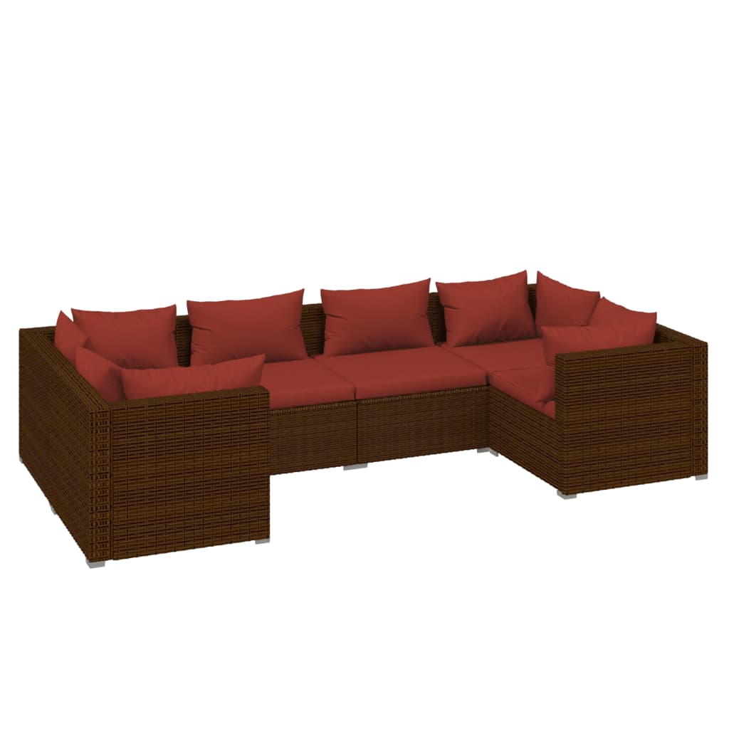 6 Piece Garden Lounge Set with Cushions Poly Rattan Brown