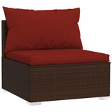 6 Piece Garden Lounge Set with Cushions Poly Rattan Brown - Rear View