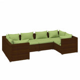 6 Piece Garden Lounge Set with Cushions Poly Rattan Brown - Front View