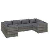 6 Piece Garden Lounge Set with Cushions Poly Rattan Grey - Front View