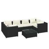 7 Piece Garden Lounge Set with Cushions Poly Rattan Black - Front View