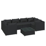 7 Piece Garden Lounge Set with Cushions Poly Rattan Black - Front View
