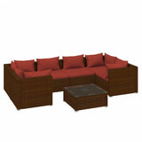 7 Piece Garden Lounge Set with Cushions Poly Rattan Brown - Front View
