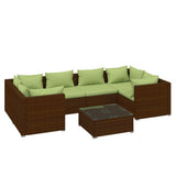 7 Piece Garden Lounge Set with Cushions Poly Rattan Brown - Front View