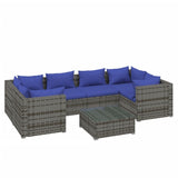 7 Piece Garden Lounge Set with Cushions Poly Rattan Grey - Front View