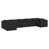 7 Piece Garden Lounge Set with Cushions Poly Rattan Black - Front View