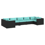 7 Piece Garden Lounge Set with Cushions Poly Rattan Black - Front View