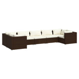7 Piece Garden Lounge Set with Cushions Poly Rattan Brown - Front View