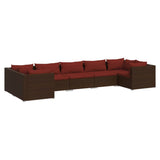7 Piece Garden Lounge Set with Cushions Poly Rattan Brown - Front View