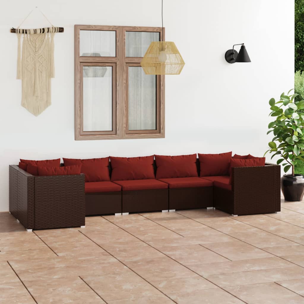 7 Piece Garden Lounge Set with Cushions Poly Rattan Brown