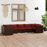 7 Piece Garden Lounge Set with Cushions Poly Rattan Brown