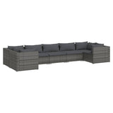 7 Piece Garden Lounge Set with Cushions Poly Rattan Grey - Front View