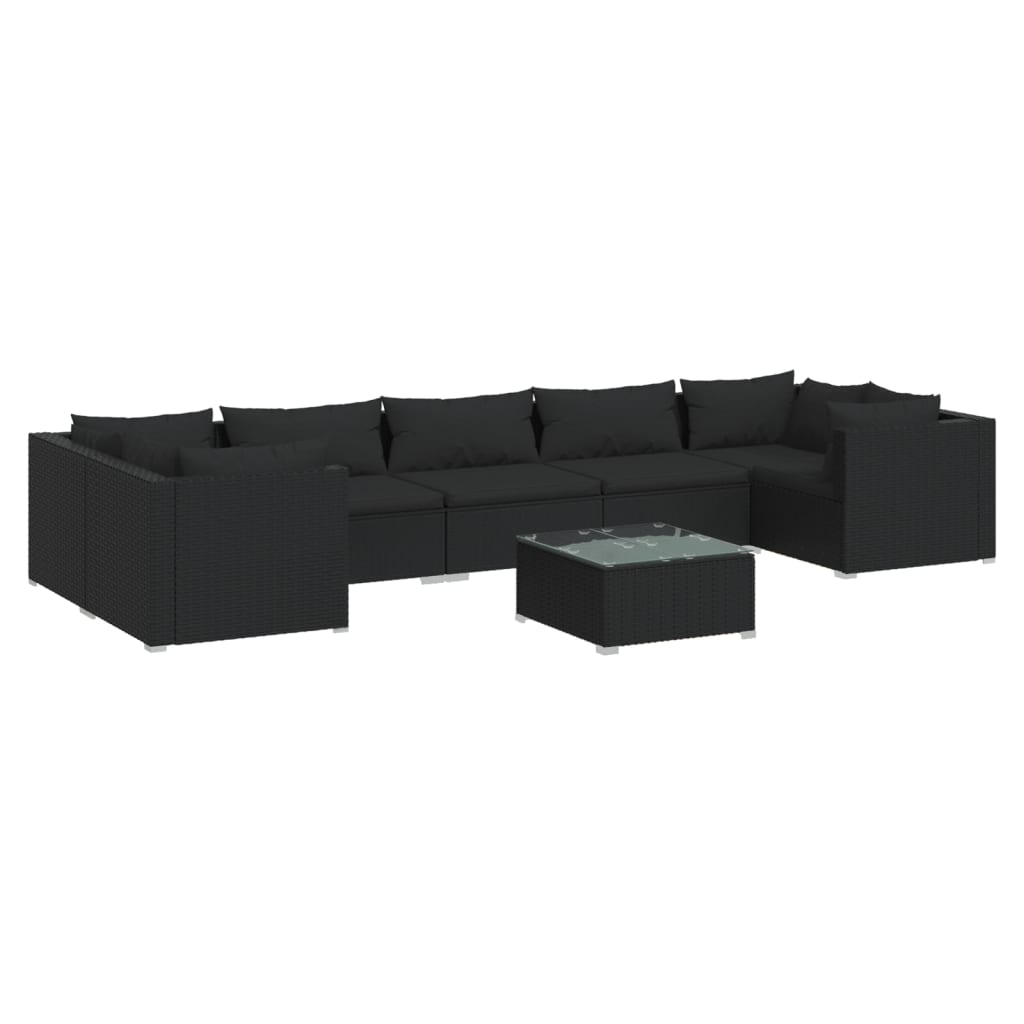 8 Piece Garden Lounge Set with Cushions Poly Rattan Black
