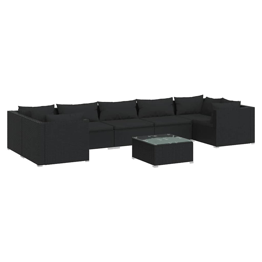 8 Piece Garden Lounge Set with Cushions Poly Rattan Black