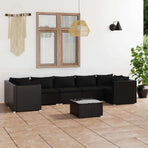 8 Piece Garden Lounge Set with Cushions Poly Rattan Black