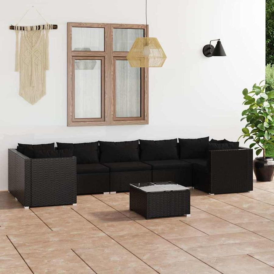 8 Piece Garden Lounge Set with Cushions Poly Rattan Black