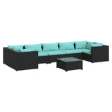 8 Piece Garden Lounge Set with Cushions Poly Rattan Black - Front View