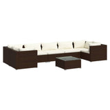 8 Piece Garden Lounge Set with Cushions Poly Rattan Brown - Front View