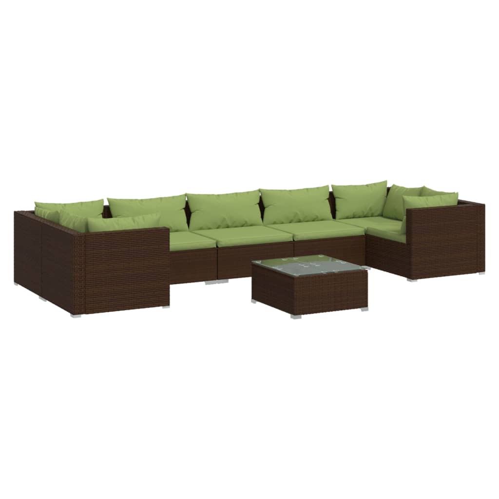 8 Piece Garden Lounge Set with Cushions Poly Rattan Brown