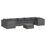 8 Piece Garden Lounge Set with Cushions Poly Rattan Grey - Front View