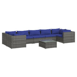 8 Piece Garden Lounge Set with Cushions Poly Rattan Grey - Front View