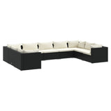 9 Piece Garden Lounge Set with Cushions Poly Rattan Black - Front View