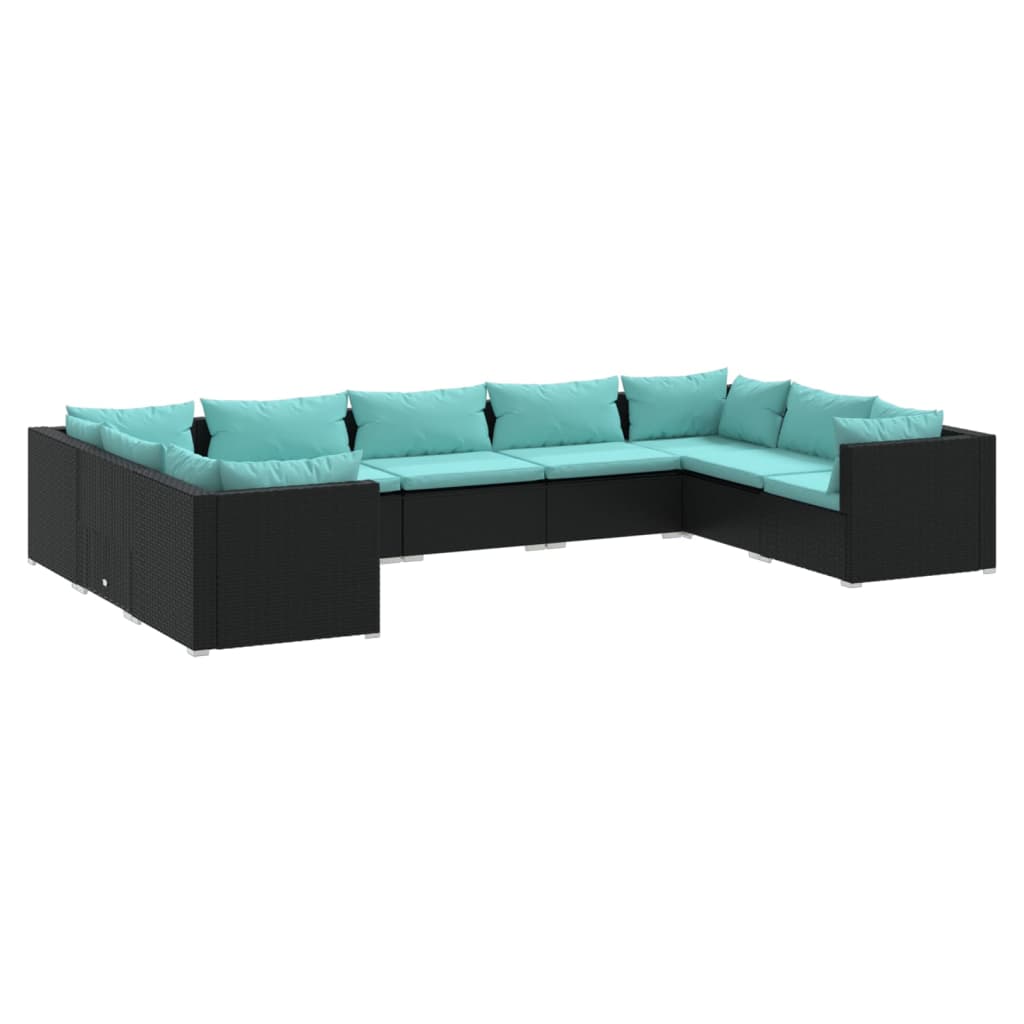 9 Piece Garden Lounge Set with Cushions Poly Rattan Black