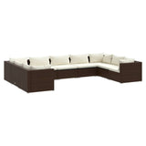 9 Piece Garden Lounge Set with Cushions Poly Rattan Brown - Front View