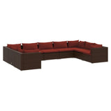 9 Piece Garden Lounge Set with Cushions Poly Rattan Brown
