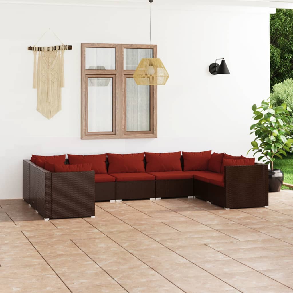 9 Piece Garden Lounge Set with Cushions Poly Rattan Brown