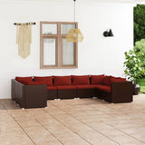 9 Piece Garden Lounge Set with Cushions Poly Rattan Brown