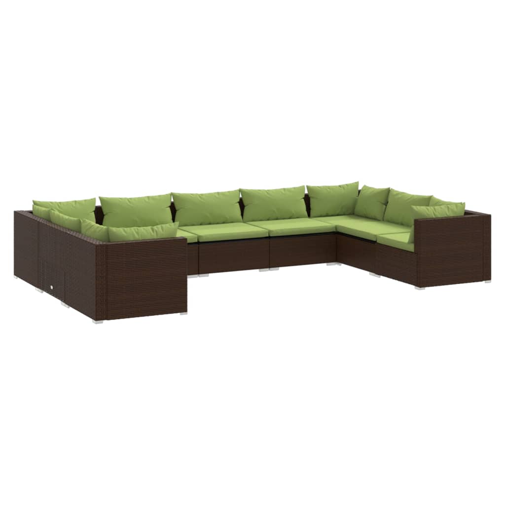 9 Piece Garden Lounge Set with Cushions Poly Rattan Brown