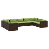 9 Piece Garden Lounge Set with Cushions Poly Rattan Brown - Front View