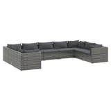 9 Piece Garden Lounge Set with Cushions Poly Rattan Grey - Front View